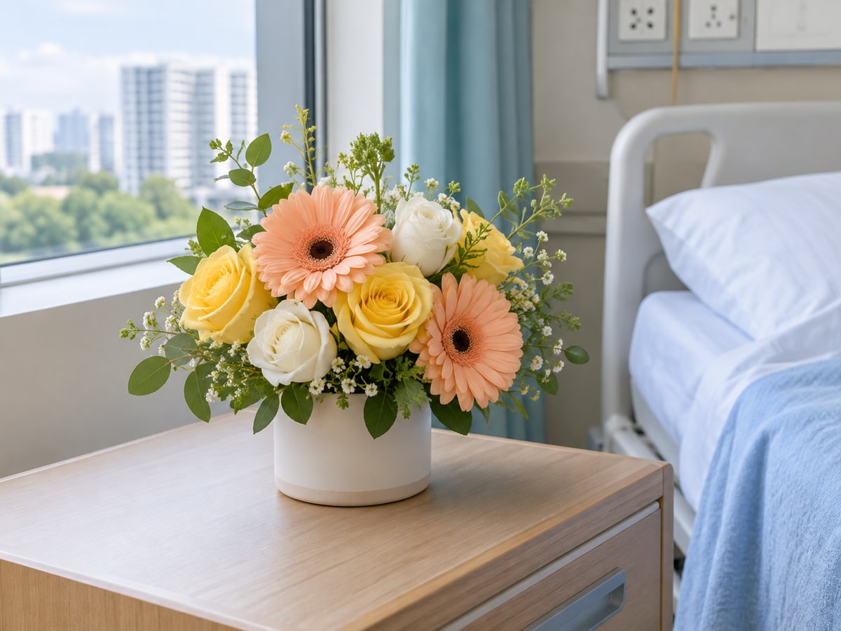 Compact low-scent flowers for a hospital patient in Singapore