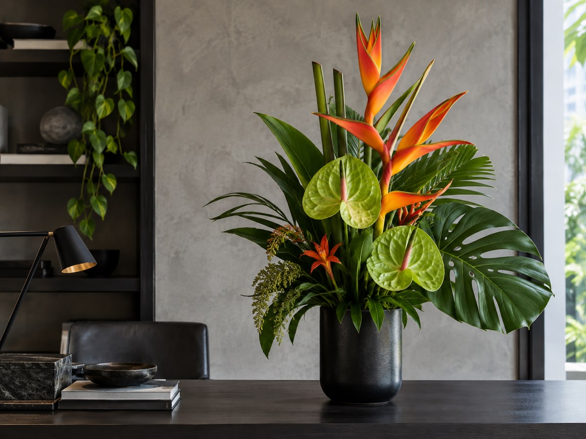 Architectural tropical flowers for a husband in Singapore