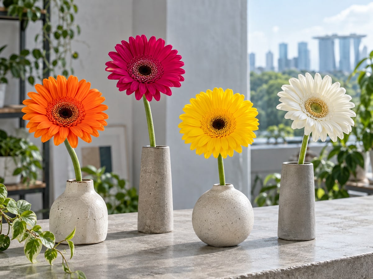 Colourful gerbera daisies arranged in a Singapore studio