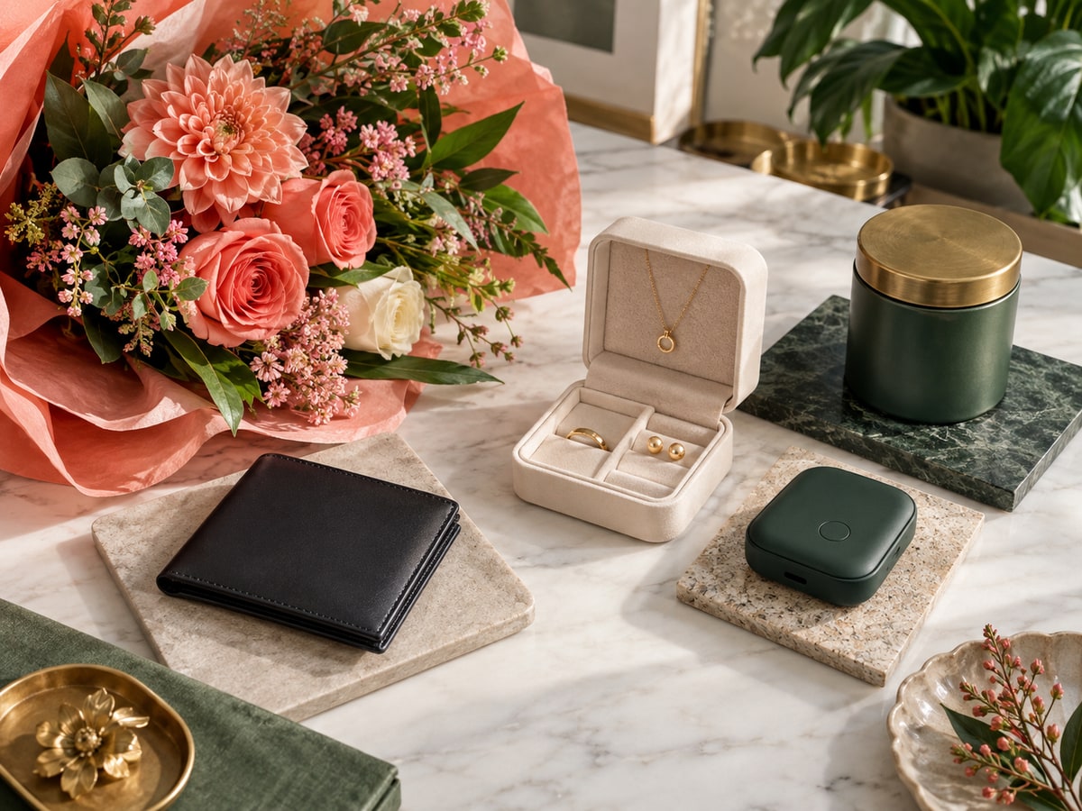 Flowers with varied gift ideas arranged in a Singapore studio