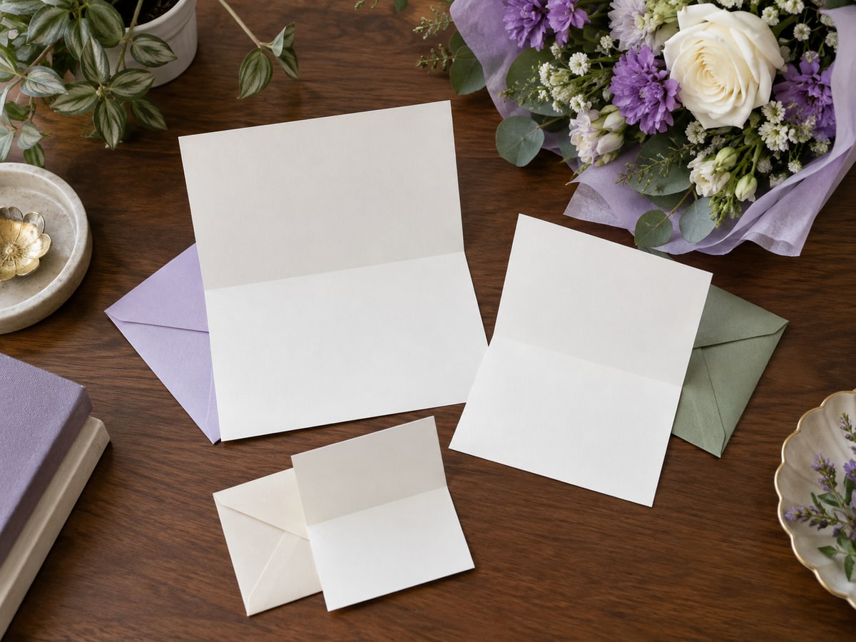 Flower posy with blank message cards on a Singapore writing desk