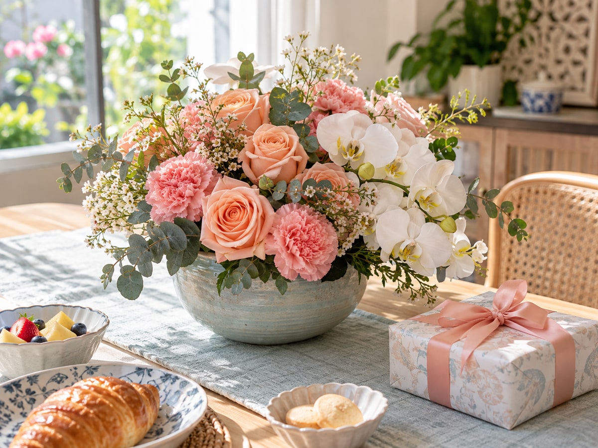 Pink carnations roses and orchids for Mother's Day in Singapore
